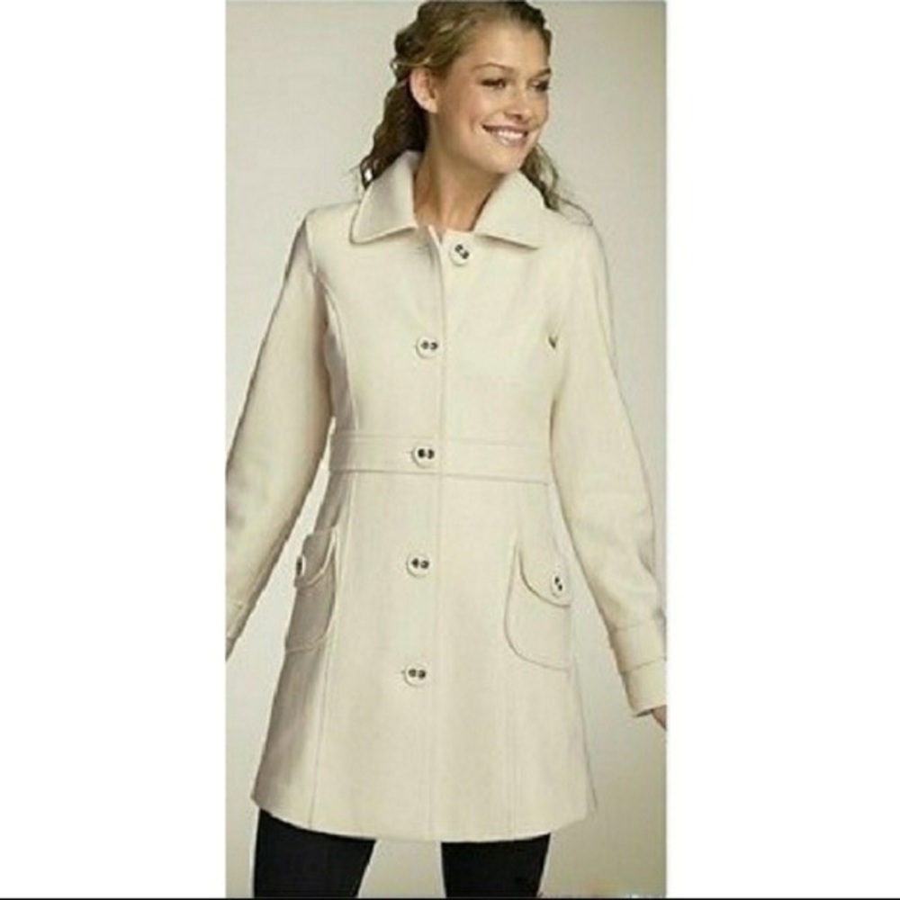 Anthropologie TULLE Womens Ivory Cream Wool Peacoat NEW Winter Coat